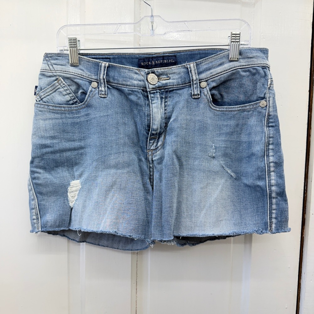 Rock & Republic Indee Womens 10 Distressed Denim Jean‎ Shorts Raw Hem R012490
